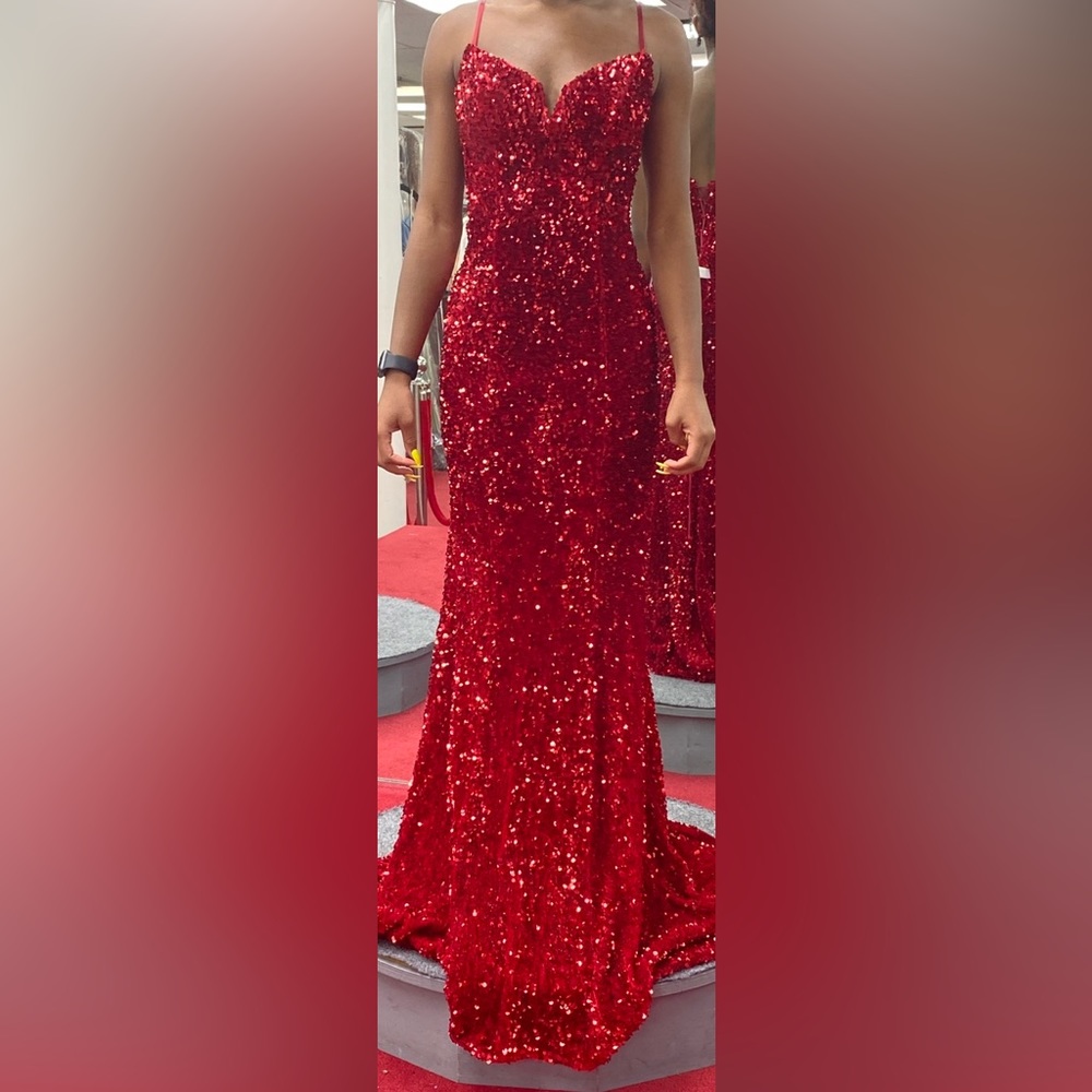 Red sequin prom dress